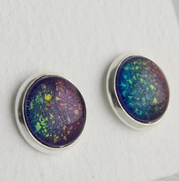 Supernova Rainbow Holographic Post Earrings in Silver Enchanted