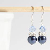 Blue Pearl Earrings with Swarovski Crystals, Bridal Earrings