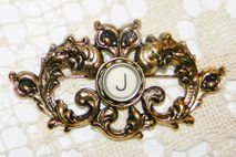 Ornate Gold Pin Typewriter Key Brooch