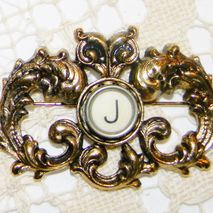 Ornate Gold Pin Typewriter Key Brooch