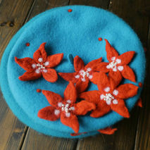 Original 2014 new winter wool beret handmade "Red flower-power"
