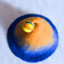 Handmade original wet wool felt hat orange and blue gradient pla