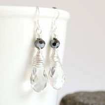 Glass Drop Earrings with Black Swarovski Crystals