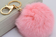 Cute Genuine Leather Rabbit fur ball plush key chain for car key