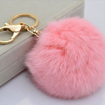 Cute Genuine Leather Rabbit fur ball plush key chain for car key
