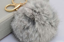 Cute Genuine Leather Rabbit fur ball plush key chain for car key
