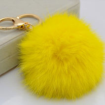 Cute Genuine Leather Rabbit fur ball plush key chain for car key