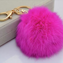Cute Genuine Leather Rabbit fur ball plush key chain for car key