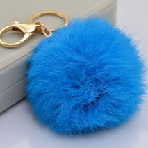 Cute Genuine Leather Rabbit fur ball plush key chain for car key