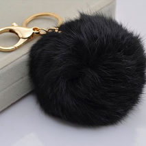 Cute Genuine Leather Rabbit fur ball plush key chain for car key