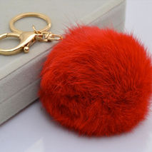 Cute Genuine Leather Rabbit fur ball plush key chain for car key