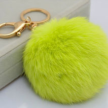 Cute Genuine Leather Rabbit fur ball plush key chain for car key