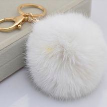 Cute Genuine Leather Rabbit fur ball plush key chain for car key