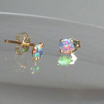 Tiny Multicolor Opal Studs Sterling or Gold