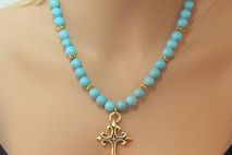 Gold Cross & Turquoise Necklace