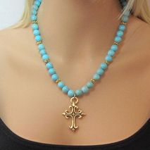 Gold Cross & Turquoise Necklace