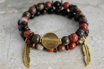 Bracelet Set, Jasper, Wood, Feather, Spiral, Boho Bracelet Stack