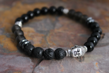 Mens Buddha Bracelet, Black Onyx & Lava, Gift for Man