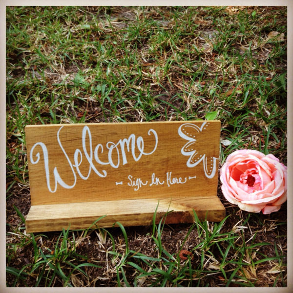 Sign In Here Wooden Rustic Wedding Table Top Sign