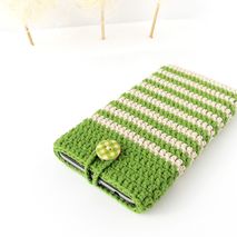 Eco-friendly Green Beige striped cotton phone case