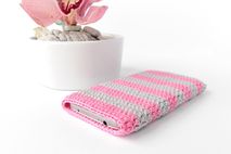 Grey Pink striped cotton phone case