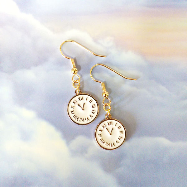 White Round Clock Earring Modern Chic Jewelry Gold JeweledDream
