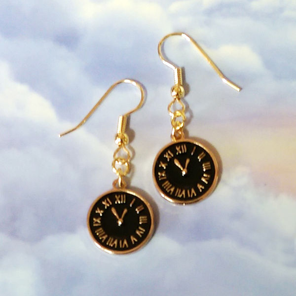 Black Round Clock Earring Modern Chic Jewelry Gold JeweledDream