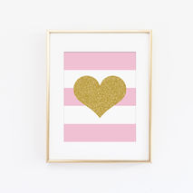 Gold Glitter Heart with Stripes