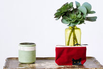 Black Cat Red Leather Wristlet