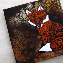 Fox Zentangle Canvas Art Print - 9 x 9 "