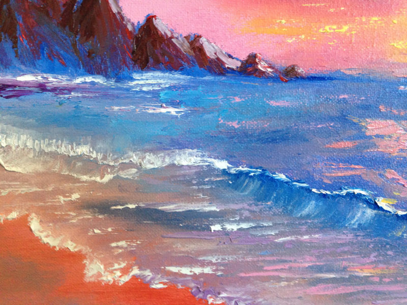 original oil painting signed sea ocean sun sunset sunrise