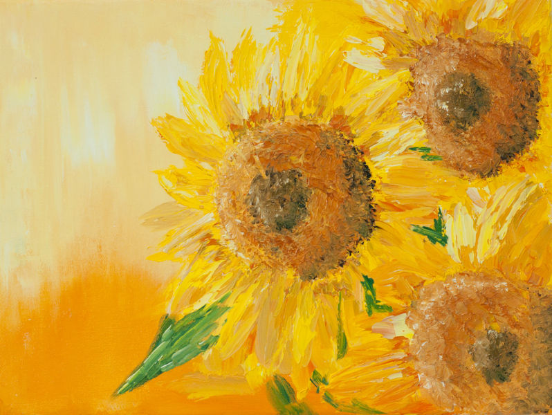 Modern yellow floral oil painting on canvas, abstract sunflowers AlinaMadanPaintings PinkLion