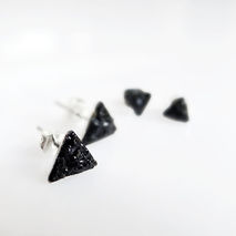 Black Tourmaline Stud Earrings, Minimal Triangle Earrings