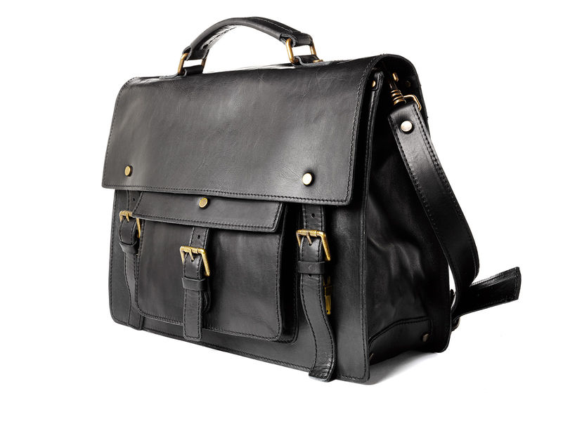 Handmade leather satchel briefcase Black Satch&Fable PinkLion