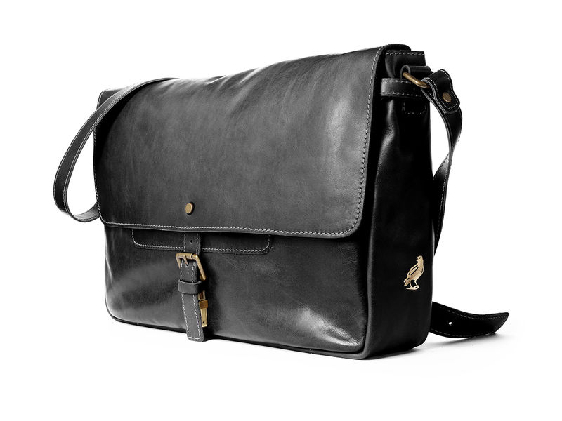 handmade leather messenger - black - Satch&Fable - PinkLion