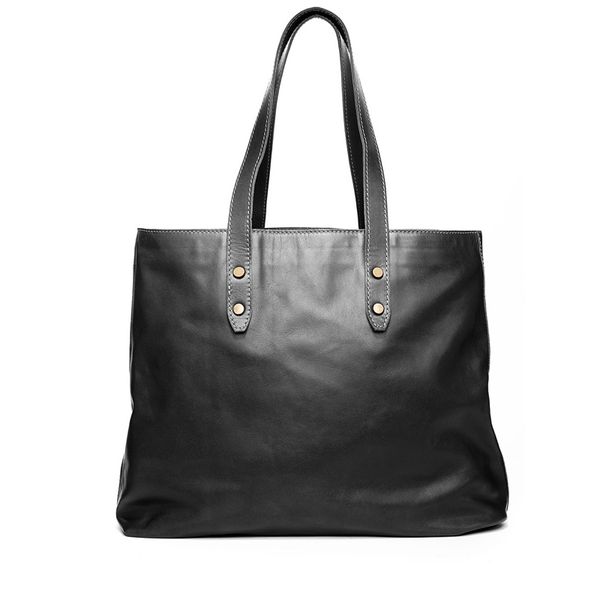 handmade leather tote shopping bag brow or black Satch&Fable PinkLion